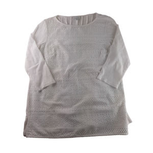 J Jill Women's White Crochet Woven 3/4 Sleeve Top Shirt Casual Modal/Cotton XS